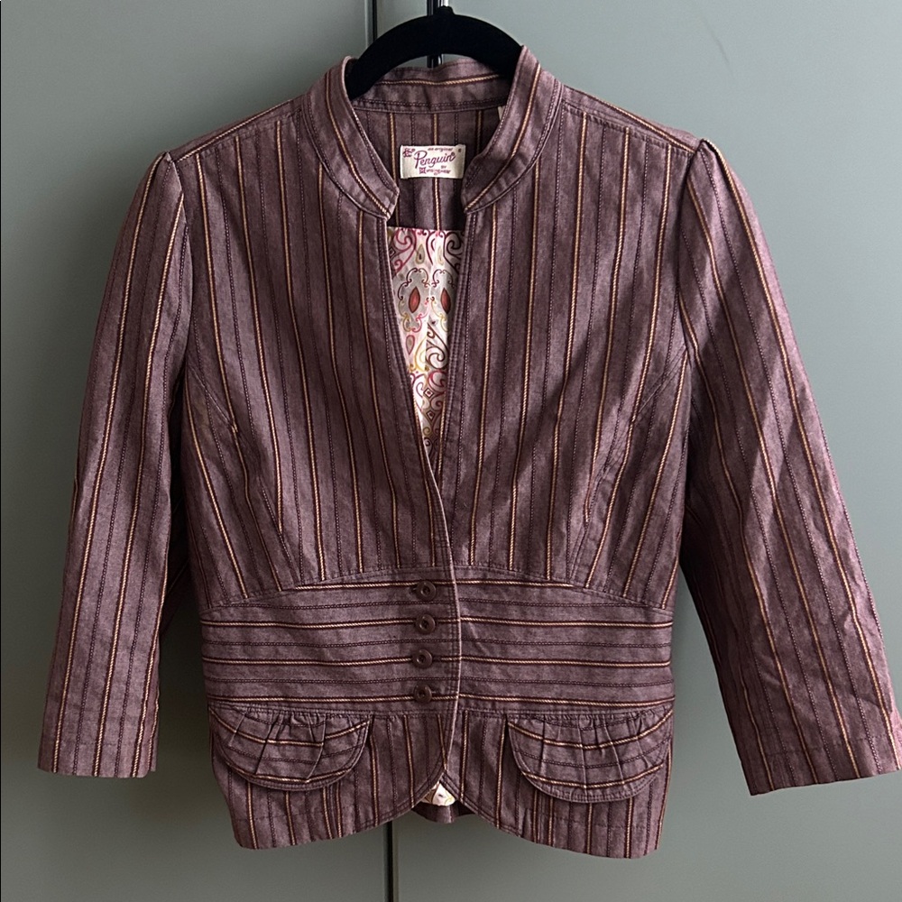 Original Penguin Munsingwear Women's Striped Blazer purple mauve stripe EUC